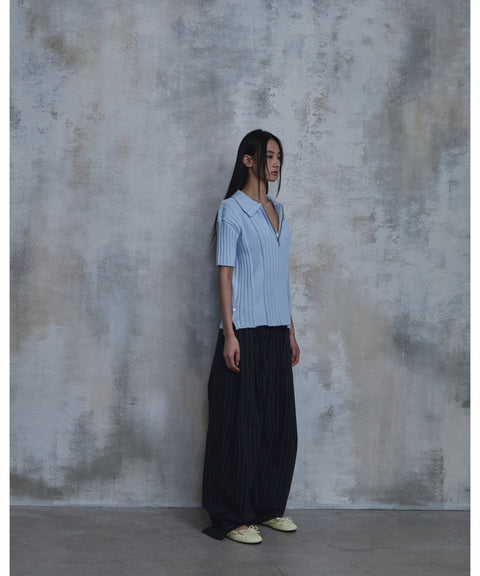 Linen Stripe Edge Pleat Trousers — detail 848