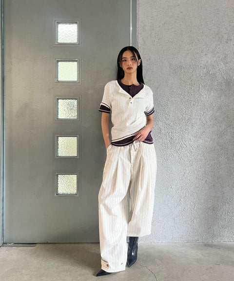Slub Layered Henley Knit Top — gallery 1039
