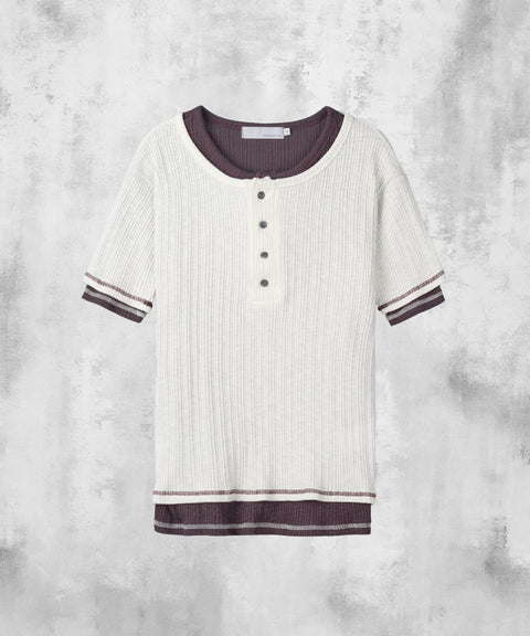 Slub Layered Henley Knit Top — gallery 1047