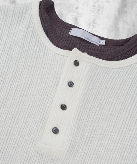 Slub Layered Henley Knit Top — gallery 1049