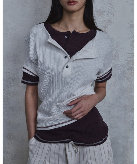 Slub Layered Henley Knit Top — detail 1060