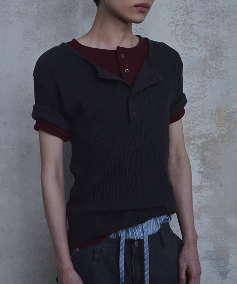 Slub Layered Henley Knit Top — gallery 1074