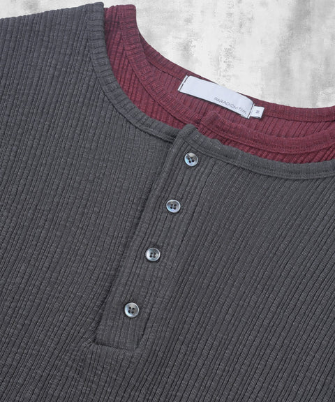 Slub Layered Henley Knit Top — gallery 1083