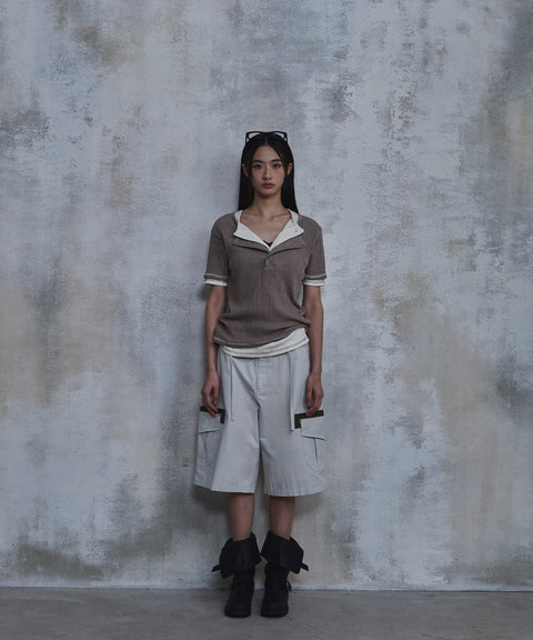 Slub Layered Henley Knit Top — gallery 1092
