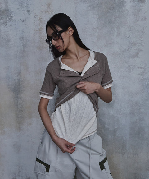Slub Layered Henley Knit Top — gallery 1098