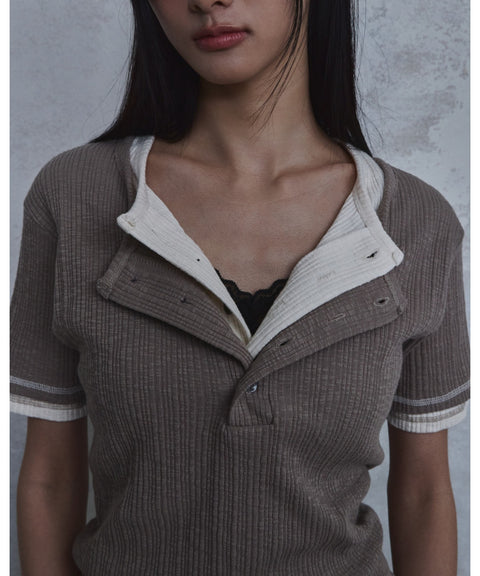 Slub Layered Henley Knit Top — detail 1104