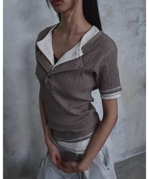 Slub Layered Henley Knit Top — detail 1105