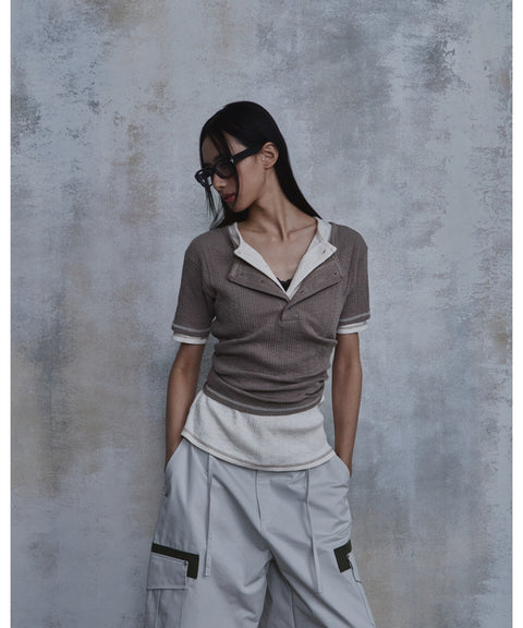 Slub Layered Henley Knit Top — detail 1107