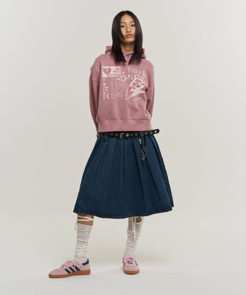 Pleated Denim Midi Skirt