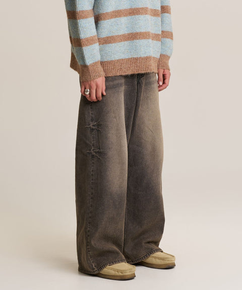 Wide Straight Washed Denim Pants