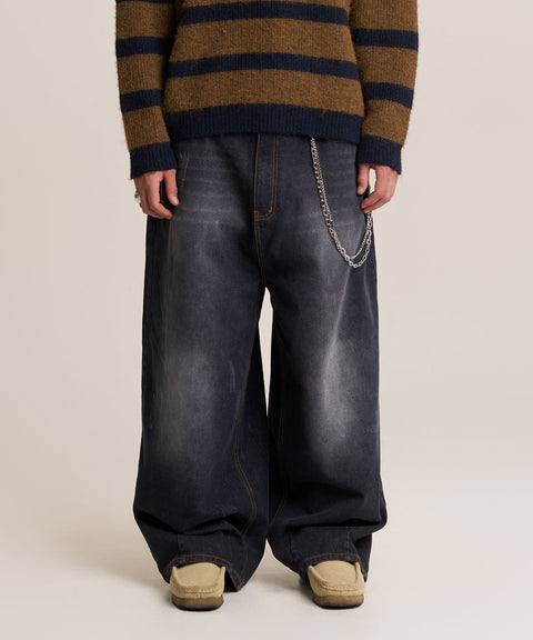 Balloon Fit Distressed Washed Denim Pants
