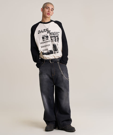 Balloon Fit Distressed Washed Denim Pants