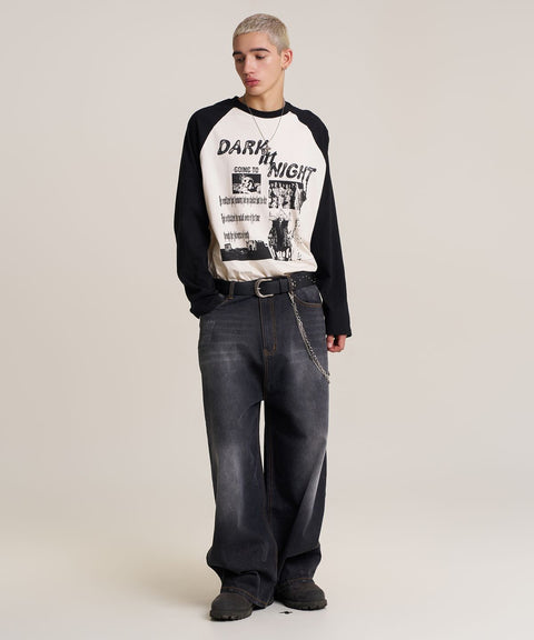 Balloon Fit Distressed Washed Denim Pants