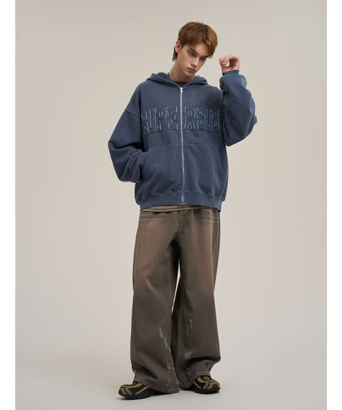 Balloon Fit Distressed Washed Denim Pants
