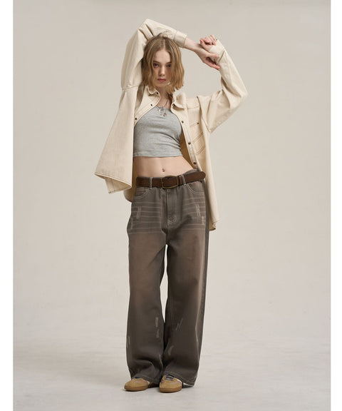 Balloon Fit Distressed Washed Denim Pants