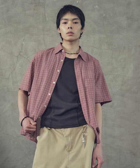Unisex Cropped Check Short Sleeve Shirt