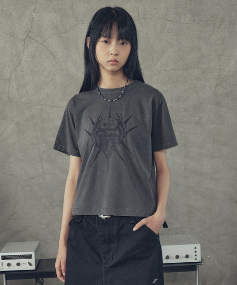 Spike Skull Cropped Short Sleeve T-Shirt