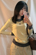 V-Neck Layered Stud Slim Long Sleeve Top