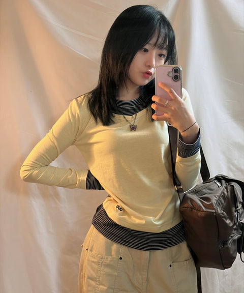 V-Neck Layered Stud Slim Long Sleeve Top