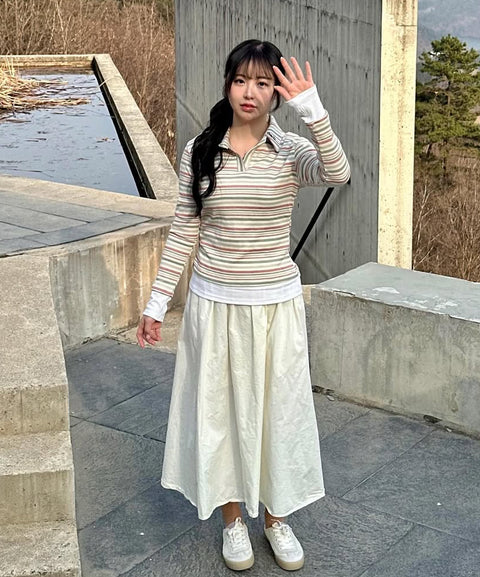 Layered Stripe Polo Long Sleeve Top