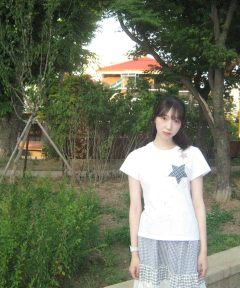 Check Two Star Applique T-Shirt