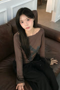Cross Flower Stud Long Sleeve Top