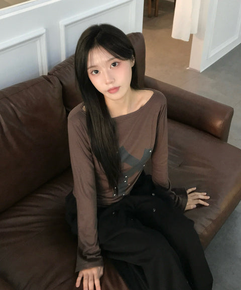 Cross Flower Stud Long Sleeve Top