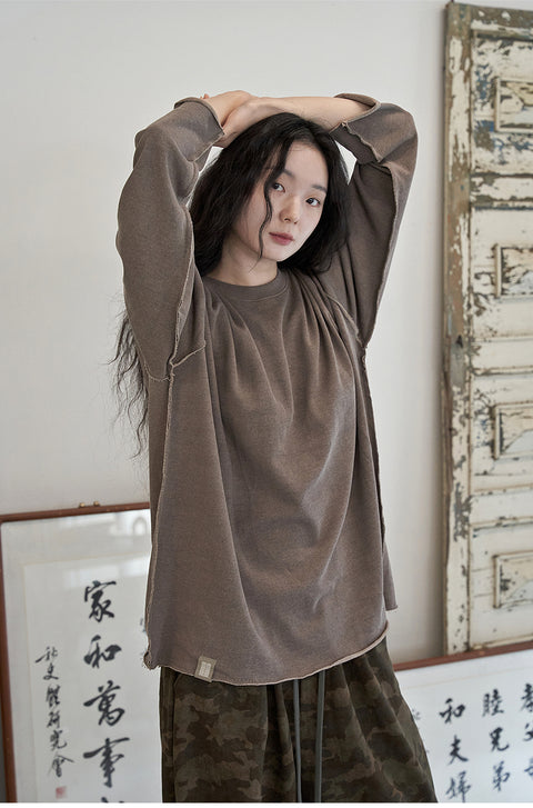 VINTAGE P. DYEING CUT-OUT BOX TEE - Brown