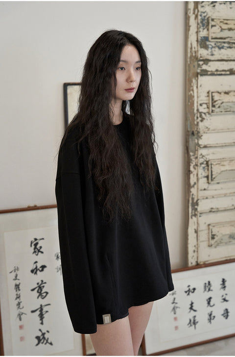HEAVY-TERRY BALLOON SWEAT BOX TEE - Black