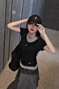 V-Neck Layered Stud Slim T-Shirt