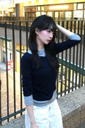 V-Neck Layered Stud Slim Long Sleeve Top