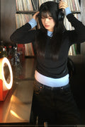 V-Neck Layered Stud Slim Long Sleeve Top