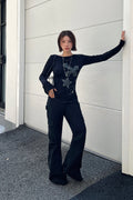 Cross Flower Stud Long Sleeve Top