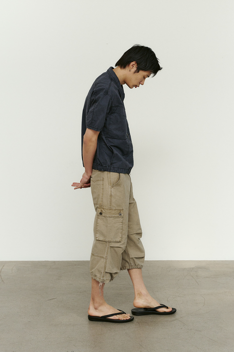 CHOWOO Vintage Military Capri Cargo Pants - Beige
