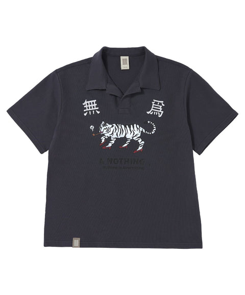 MU-WI PIN-KNIT 1/2 COLLAR-TEE - Charcoal