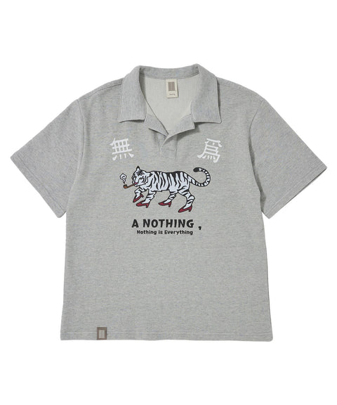 MU-WI PIN-KNIT 1/2 COLLAR-TEE - Gray