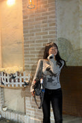 Cross Flower Stud Long Sleeve Top