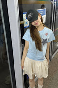 Check Two Star Applique T-Shirt