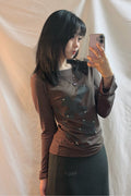 Cross Flower Stud Long Sleeve Top