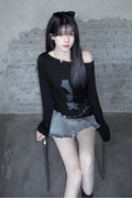 Cross Flower Stud Long Sleeve Top