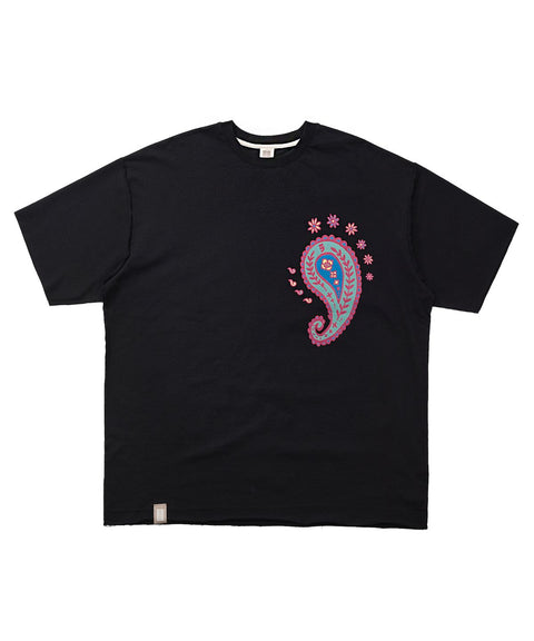 PAISLEY PRT. CUT-OUT 1/2 TEE - Black