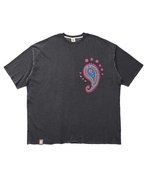 PAISLEY PRT. CUT-OUT 1/2 TEE - Charcoal