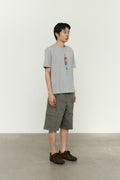 CHOWOO Paneled Cargo Pockets Herringbone Twill Shorts - Khaki