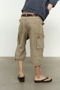 CHOWOO Vintage Military Capri Cargo Pants - Beige
