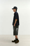 CHOWOO Aged Splatter Carpenter Denim Shorts - Black