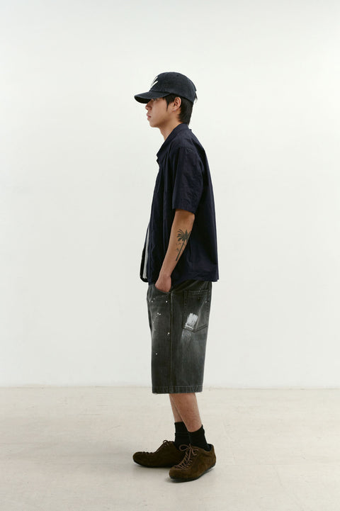 CHOWOO Aged Splatter Carpenter Denim Shorts - Black