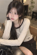 V-Neck Layered Stud Slim Long Sleeve Top