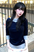 V-Neck Layered Stud Slim Long Sleeve Top
