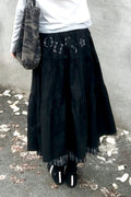 OURS Check Contrast Shirring Long Skirt