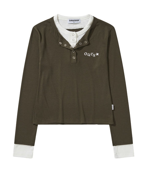 Double Collar Long Sleeve Top